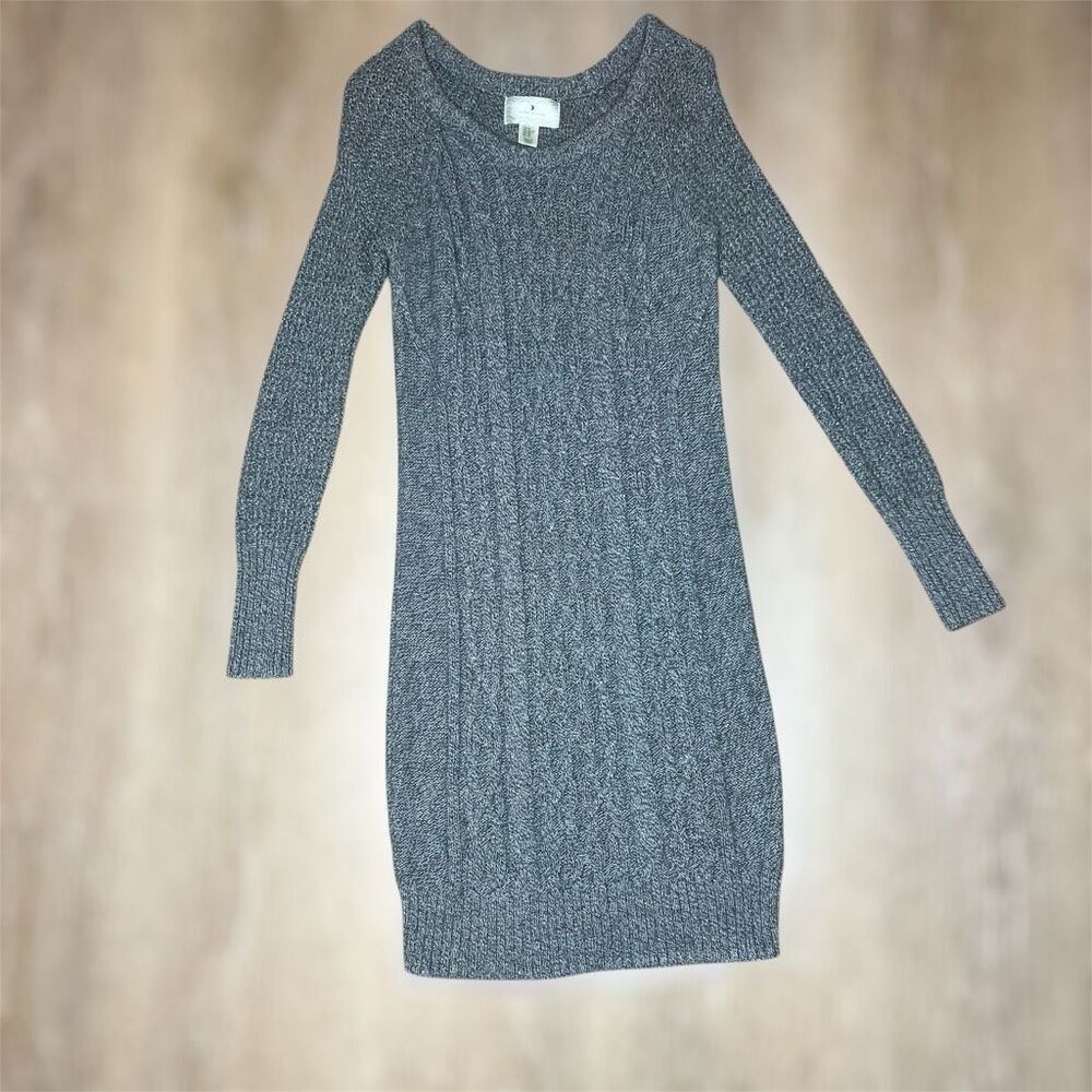 Ruby Moon, Gray Long Sleeve Scoop Neck Knit Sweater Dress, Women’s XS